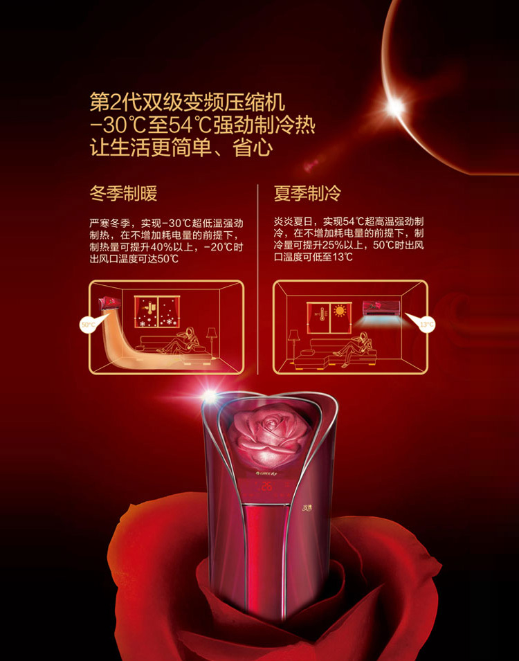 第二代雙級(jí)變頻壓縮機(jī)，-30度至54度強(qiáng)勁制冷熱，讓生活更簡(jiǎn)單、省心。