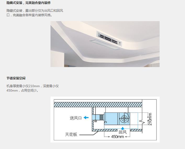 美的Xi系列A5風(fēng)管機(jī)MDV-D71T2/DN1-C3可隱藏式安裝，完美融合室內(nèi)裝修，節(jié)省室內(nèi)空間
